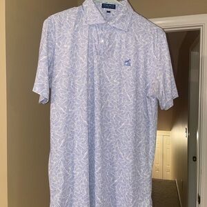 Peter Millar Light Blue Leaf Print Polo